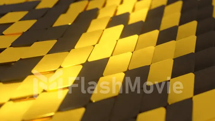 Abstract wave surface of geometric shapes. The material is plastic and gold. 3d illustration