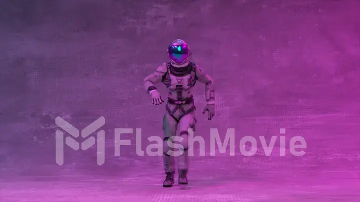 Disco party for an astronaut. Space suit. neon light. Modern dances. Large mirror helmet. 3d illustration