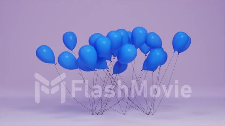 Holiday concept. Blue inflatable balloons move randomly in groups. Celebration. Party. 3d animation.