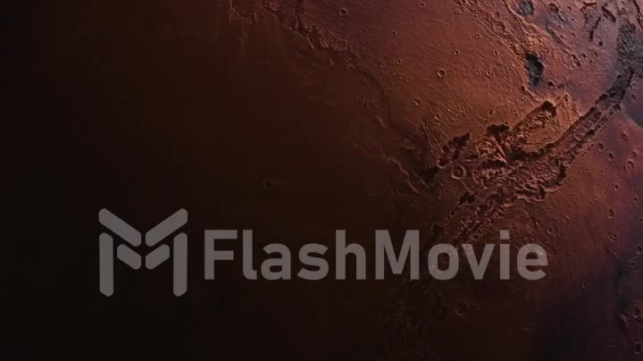 Cosmos concept. Flight over Mars. Top view of the planet's surface. 3d animation
