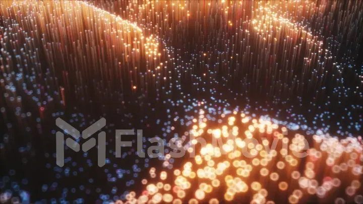 Abstract city of 3d optical fiber. Camera movement on abstract realistic glowing 3D illustration