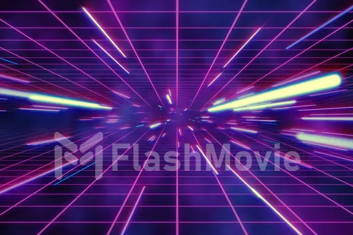 Abstract retro of warp or hyperspace motion in blue purple star trail 3d illustration