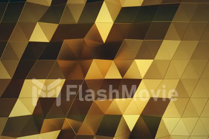Beautiful gold low poly surface morphing in abstract 3d animation. 3d illustration