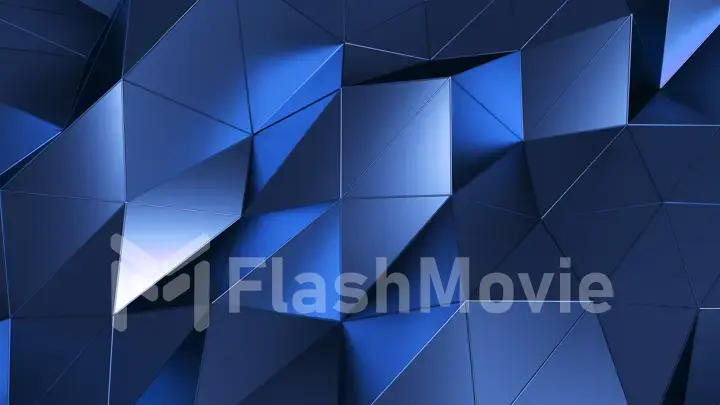 Abstract polygonal metal surface. Geometric poly Blue triangles motion background. 3d illustration