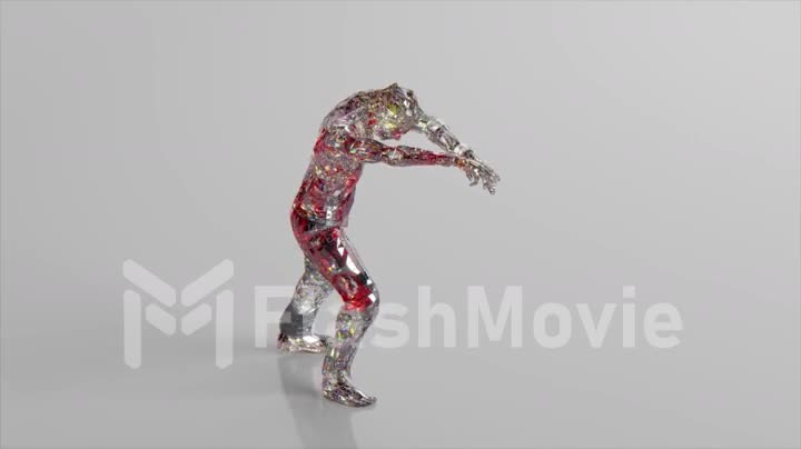 Walking diamond zombie. Horror film. Monster concept. Low poly. White color. 3d animation of seamless loop