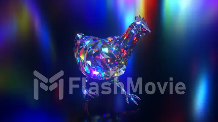 Collection of diamond animals. Running chicken. Nature and animals concept. 3d animation of a seamless loop. Low poly