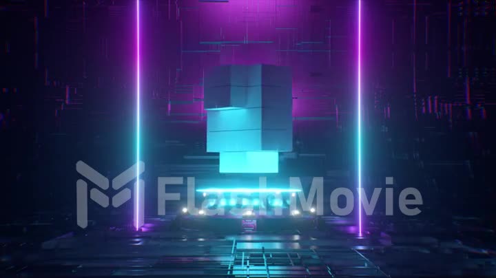 Pixel animation of Ethereum coin symbol logo in high resolution 4K with neon lighting. Ethereum coin animation of seamless looping