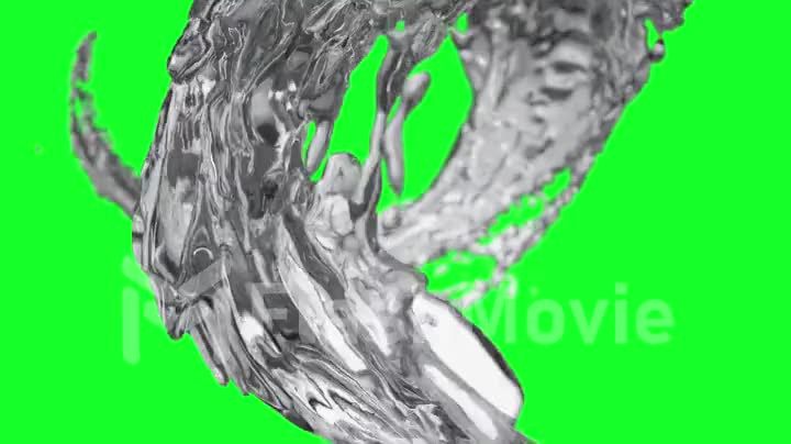 3D Animation of Water Flow in Slow Motion, Green Screen