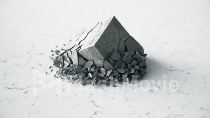 A cube of stone shatters