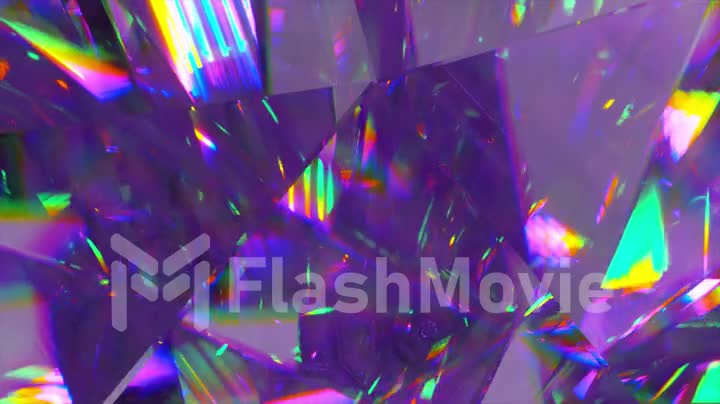 Blue neon diamond close up. Edges of a diamond. Refraction of light. Rainbow.Transparent. Gemstone. 3d animation