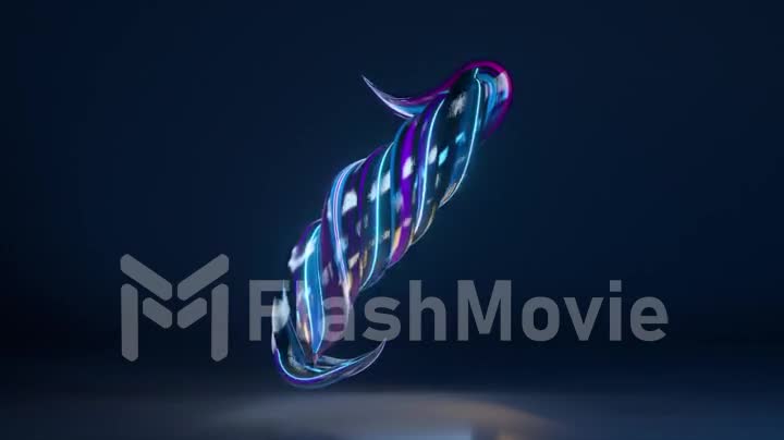 Collection Living Alphabet. Unique twisted letters. Black blue neon color. Letter I. 3d animation of seamless loop
