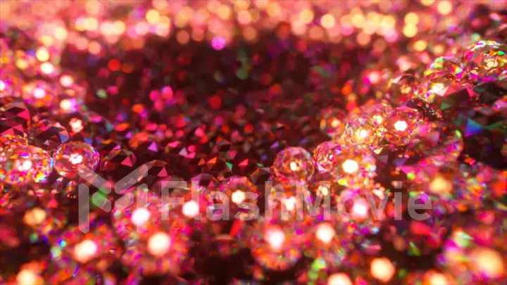 A diamond sea made up of many diamond spheres. Red green color. 3d illustration