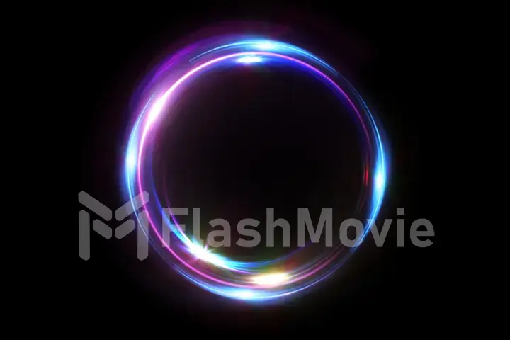 Abstract 3d illustration neon background. luminous swirling. Glowing spiral cover. Black elegant. Halo around. Power isolated. Sparks particle.Space tunnel. LED color ellipse. Glint glitter