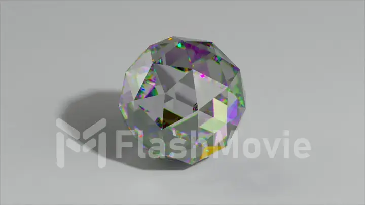 Clear round cut diamond, close-up side view slightly from above, isolated on white background. 3D rendering