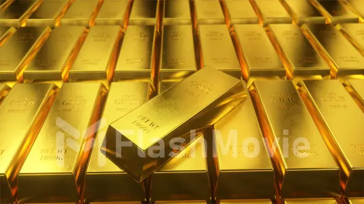 A wall of millions of gold bars. 3D illustration