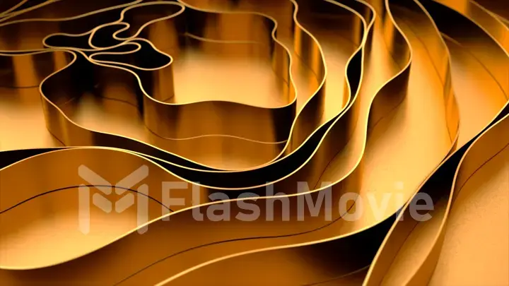 Gold wave background. Gold stripes on a gold surface. Organic gold texture. 3d illustration