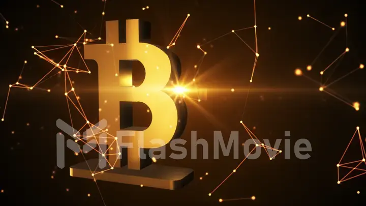 Golden symbol of bitcoin, new virtual money on various digital background, 3D illustration