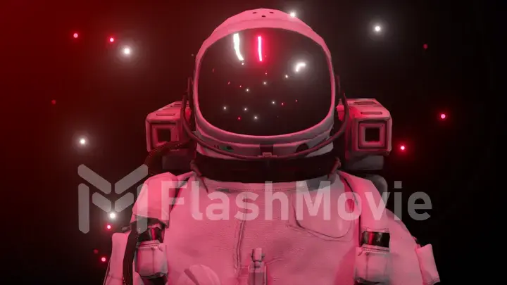 Astronaut surrounded by flashing neon lights. Music and nightclub concept. 3D illustration