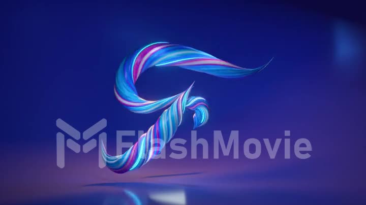 Collection Living Alphabet. Unique twisted letters. Blue. Letter F. 3d animation of seamless loop with alpha matte