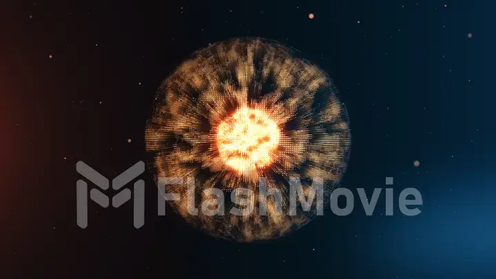 Animated abstract sphere from connected dots with a glow core 3d illustration