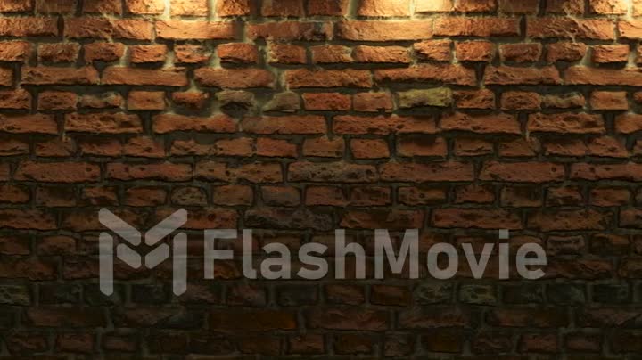 Empty brick wall with warm light, copy space. Light effect on a brick wall background. Empty background. Seamless loop 3d render.