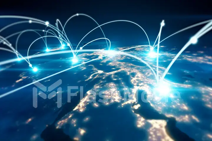 Global business concept of connections and information transfer in the world 3d illustration