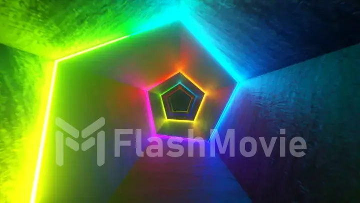 Endless flight in the corridor with a laser neon curve. Multicolored 3d illustration