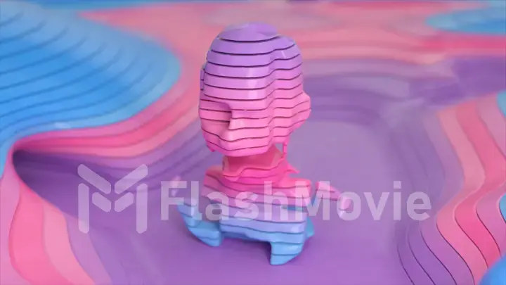 The concept of artificial intelligence. Bust of the robot's head from horizontal pieces. Neural network. 3d illustration