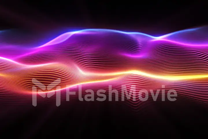 Abstract wave surface. Big data of particles. Futuristic neon glowing surface. Abstract motion background. 3d illustration