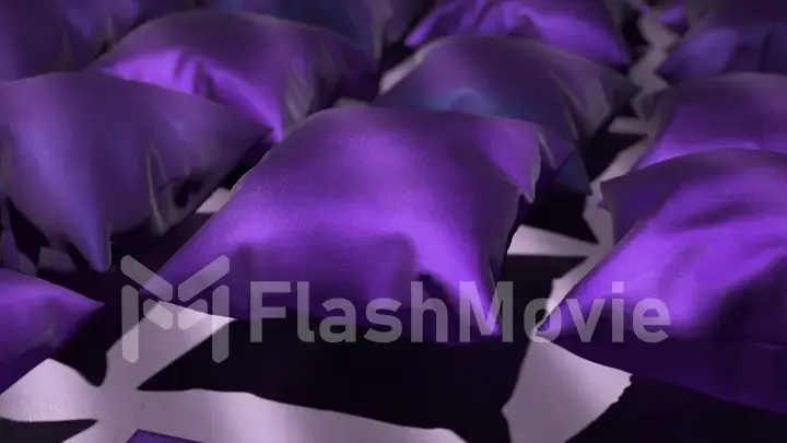 Abstract concept. A violet satin pillow inflates and floats above the floor, casting a shadow. 3d illustration