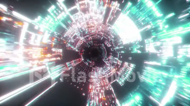 Flying into spaceship tunnel, sci-fi spaceship corridor. Futuristic technology abstract seamless VJ for tech titles and background. Motion graphic for internet, speed. Seamless loop 3D render