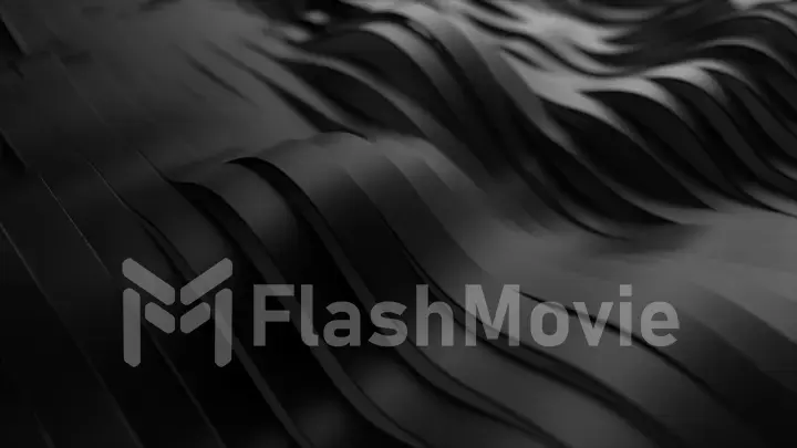 Abstract background with black wavy stripes. Modern black background template for documents, reports and presentations. Sci-fi futuristic. 3d illustration