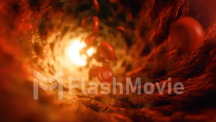 Red blood cells travelling through a blood vessel. 3d illustration