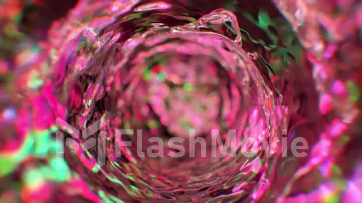 Swirling water funnel in neon lighting. Round water tunnel. Pink color. 3d animation of a seamless loop.