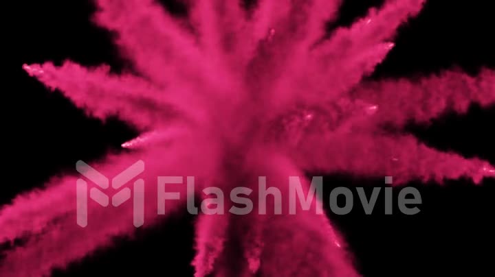 CG 3d animation of Colorful powder particles fly after being exploded against black background.