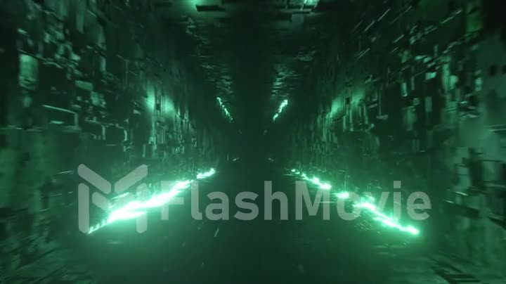 Endless flight in a futuristic metal corridor