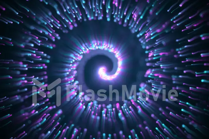 Blue glittering star dust twisted spiral of trail sparkling particles on black background. Space comet tail. Magic blue purple flying particles 3d illustration