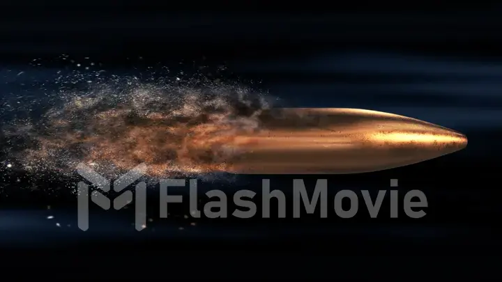 Flying bullet with a dust trail on a dark background 3d illustration