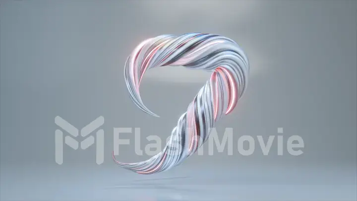 Collection Winding Alphabet. Unique twisted letters. White gray pink color. Letter J. 3d Illustration