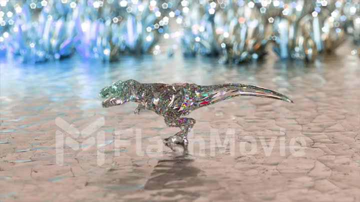 Abstract concept. Diamond dinosaur. The concept of nature and animals. Low poly. White blue color. 3d animation