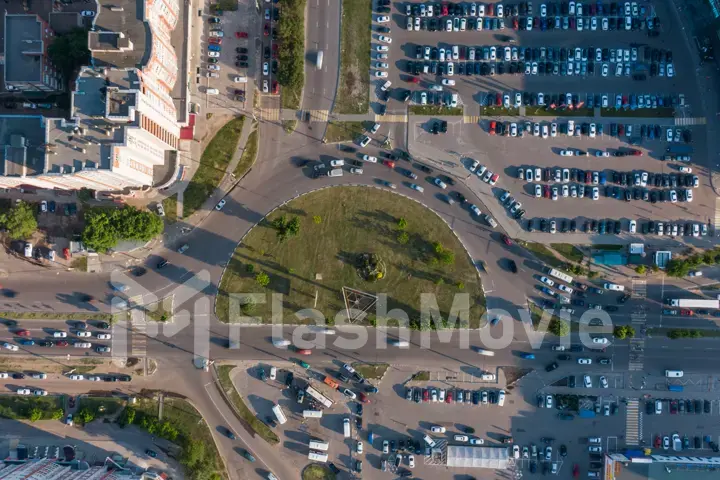 Aerial 4k top view of traffic in a circle