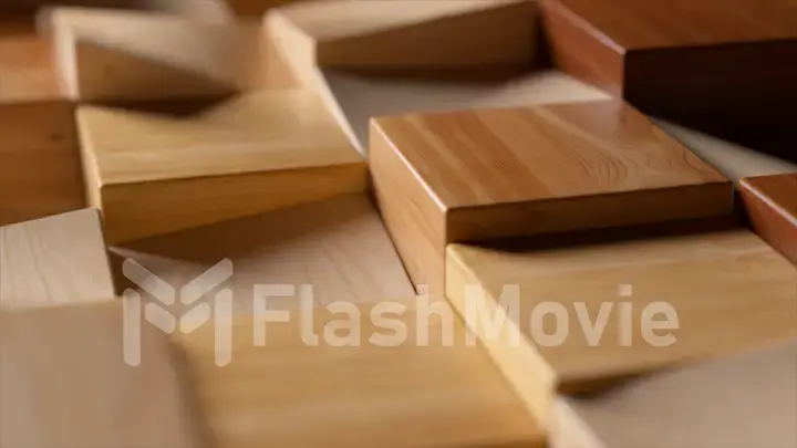 Abstract concept. Wooden rectangular shapes move up and down. Wooden block. 3d illustration