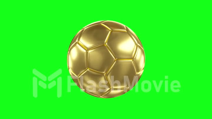 3d render of a gold ball. Rotating gold soccer ball on green screen isolated background. Chroma Key. Seamless loop animation