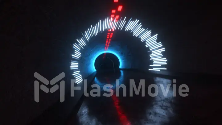 Ultra-fast abstract flight in a tunnel with rough roads and bright neon lights. 3d illustration