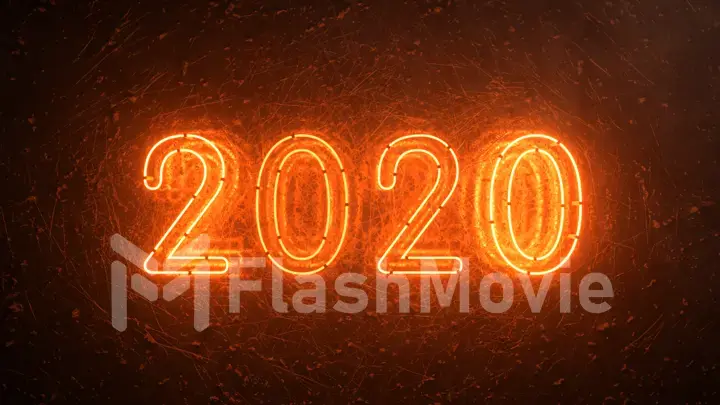 2020 fire orange neon sign background new year concept. Happy New Year. Metal background Flicker light. 3d illustration