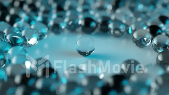 Array of dynamic glass spheres around one glass sphere. Social concept. 3d illustration