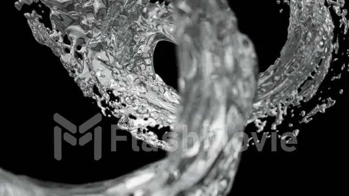 Water splash circle liquid looping on black background with reflections and Spinning flow, Liquid surface from crystal nature water. 3d illustration