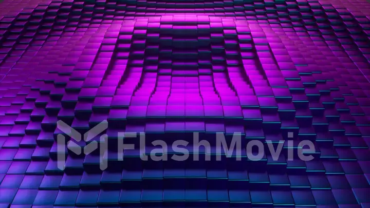 Abstract ultraviolet cubic surface in motion. 3d illustration of cubes moving up and down.