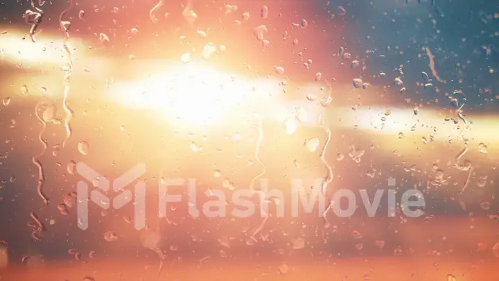 The sun in the clouds shines through the glass in the rain drops illustration