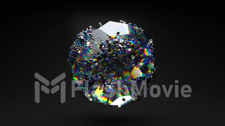 A huge diamond rotates on a black background. Small precious particles move randomly on the surface of the stone.